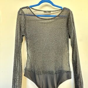 Black and silver metallic sheer bodysuit